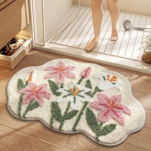 Cloud-Shaped Floral Bath Mat